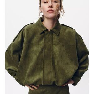 Zara Green Suede Bomber